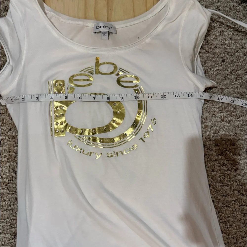 Bebe Women’s White Tee with Gold Accents - Picture 8 of 8